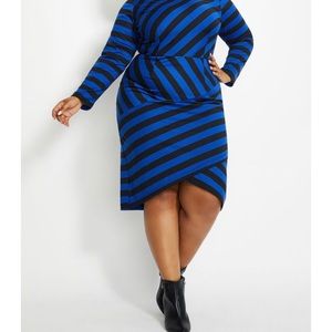 BLUE STRIPED TULIP HI-LOW HEM PLUS SIZE DRESS